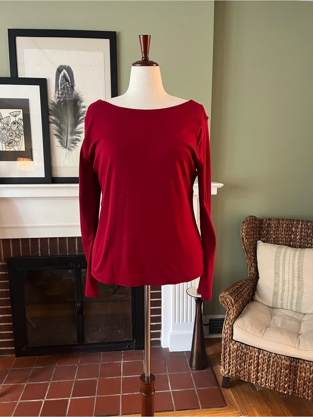 Ann Taylor Crimson Bateau Neck Low Scoop Back Cotton Knit Top NWOT XXL